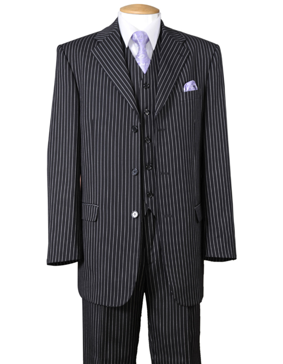 2 Button Pinstripe Gangster Suit in Black