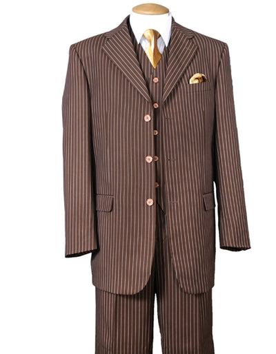 3 Button Brown Pinstripe Gangster Suit