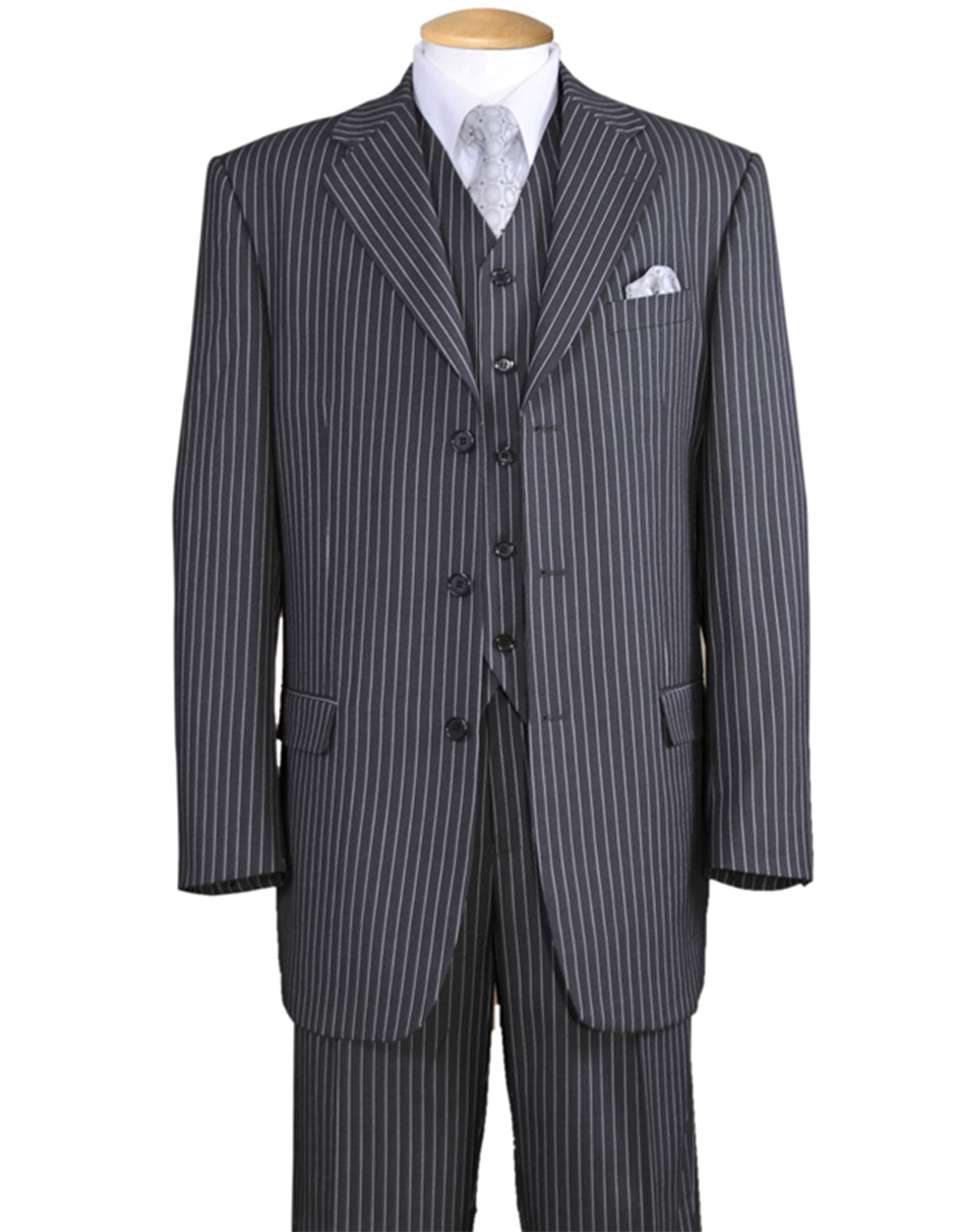 3-Button Grey Pinstripe Gangster Suit