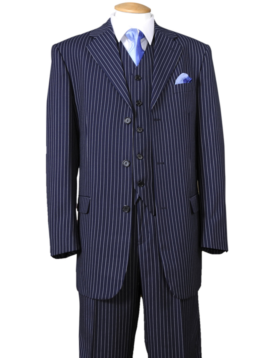 Navy Pinstripe 3 Button Gangster Suit for Men