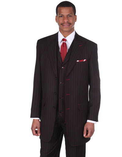 Men's 3-Button Peak Lapel Pinstripe Gangster Suit
