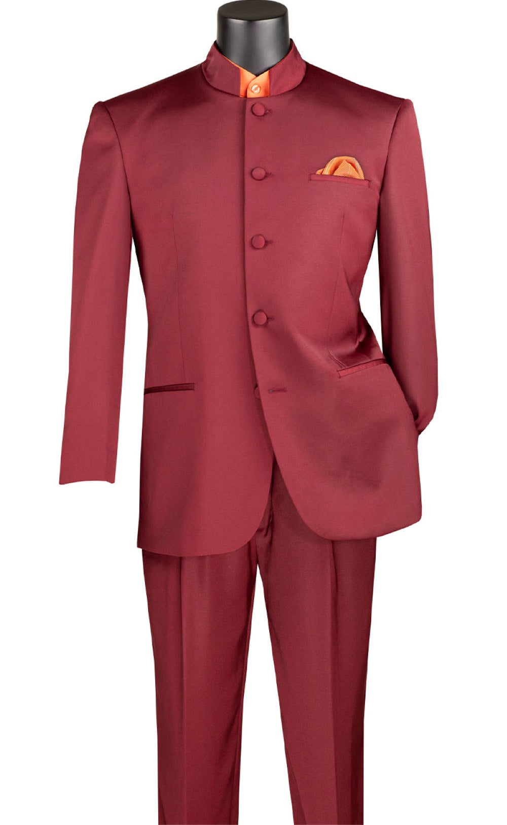 Burgundy Banded Collar 2-Piece Tuxedo by Master Collection