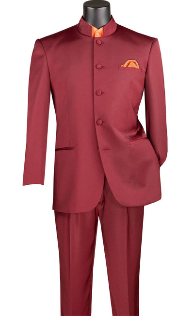 Burgundy Banded Collar 2-Piece Tuxedo by Master Collection