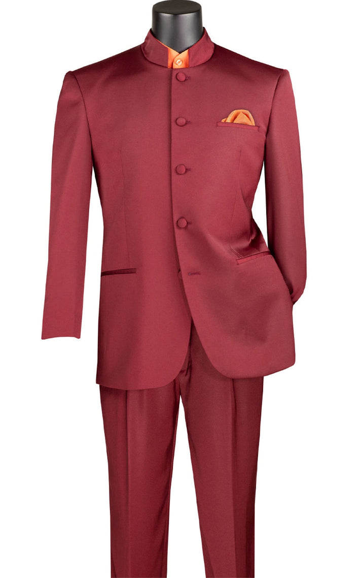Burgundy Banded Collar 2-Piece Tuxedo by Master Collection