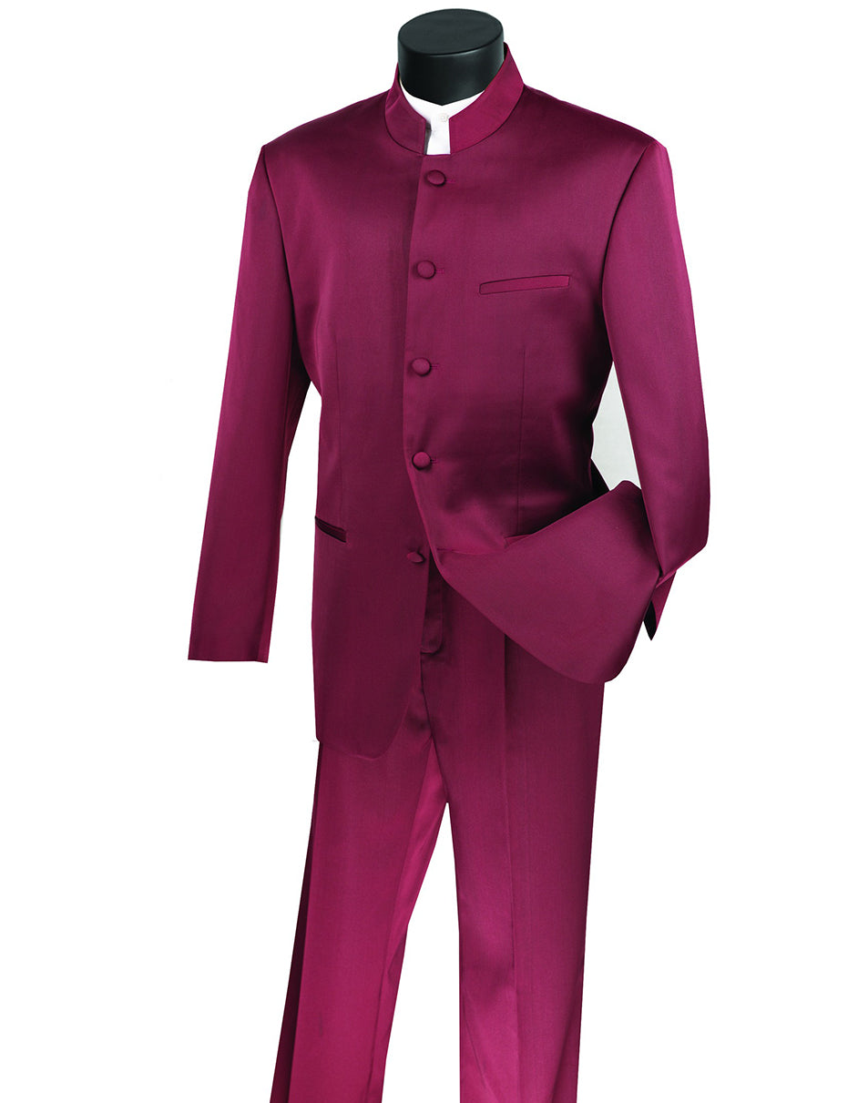 5 Button Mandarin Collar Burgundy Tuxedo