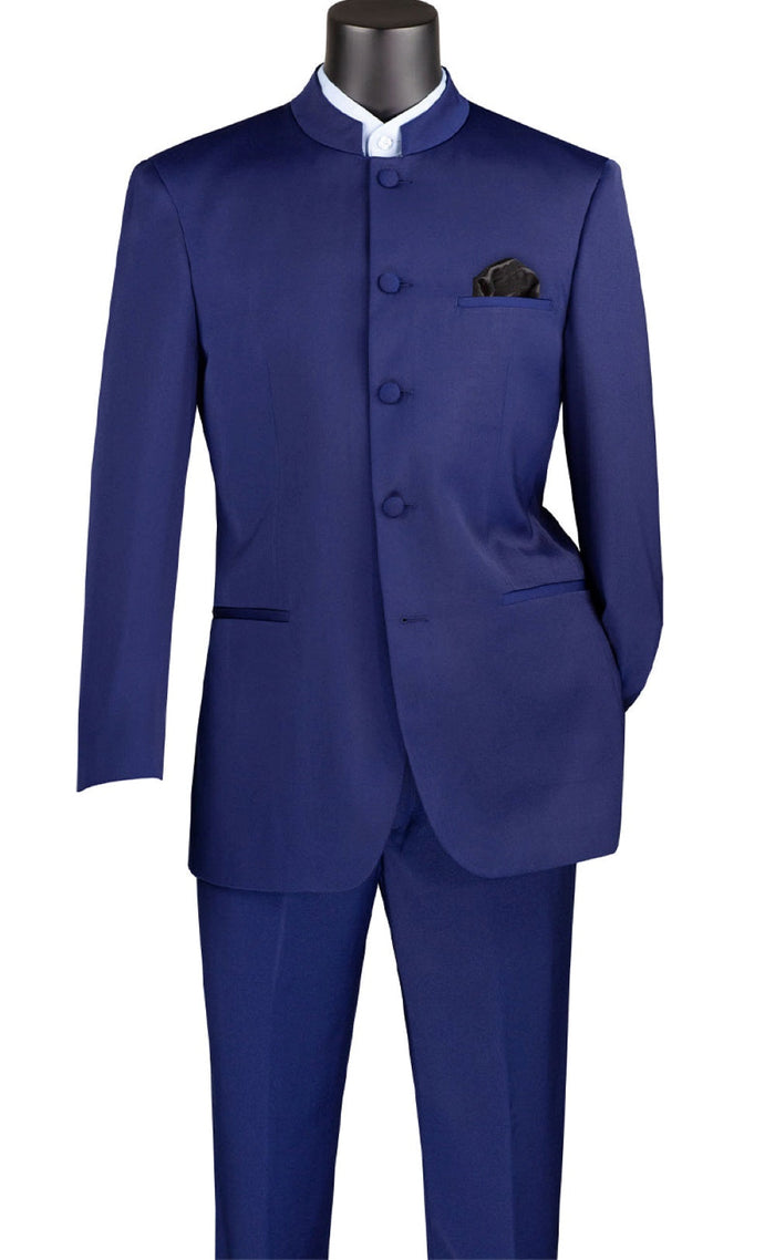 Regular Fit Banded Collar Tuxedo 2 Piece Navy