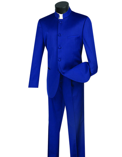 5 Button Mandarin Collar Navy Tuxedo Suit