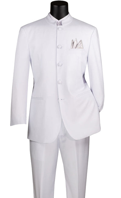 Regular Fit Banded Collar White Tuxedo - 2 Piece