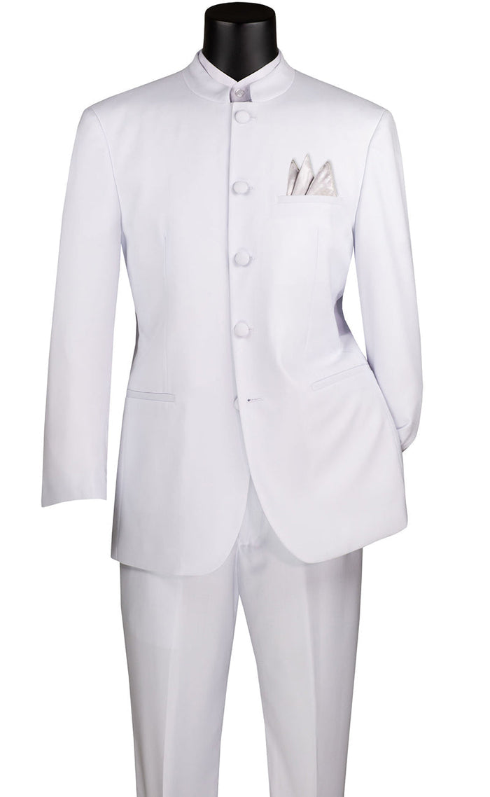 Regular Fit Banded Collar White Tuxedo - 2 Piece