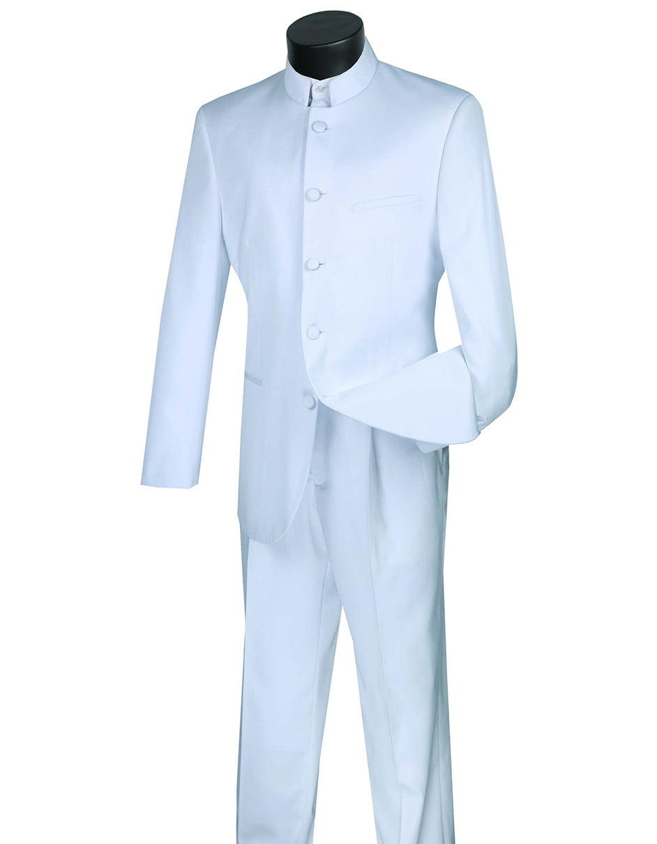5 Button Mandarin Collar White Tuxedo Suit