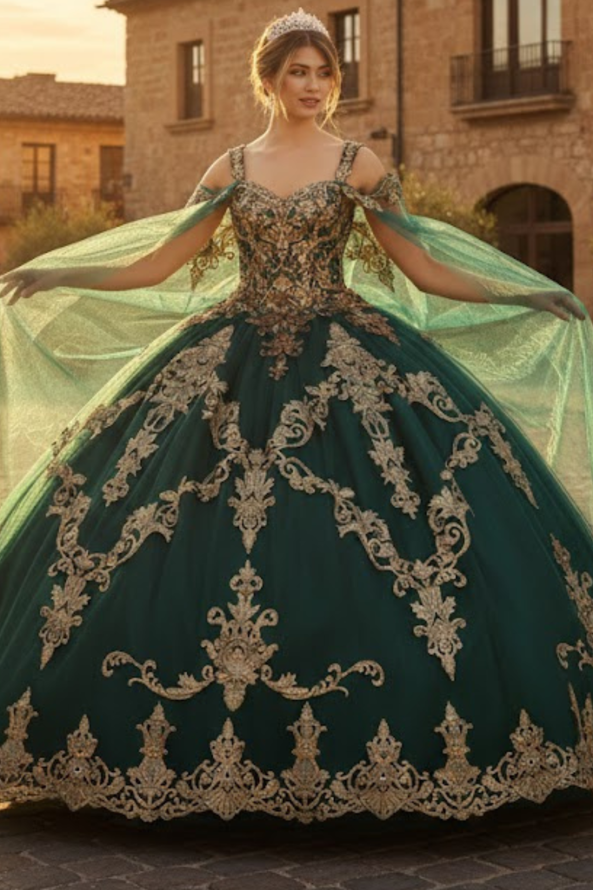 Layla K LK210 Quinceanera Gown with Cape Sleeve