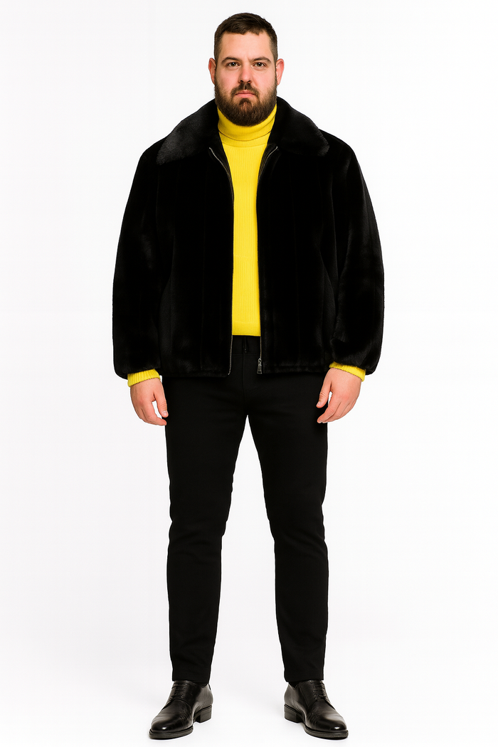 Men’s Black Faux Fur Zip-Up Jacket