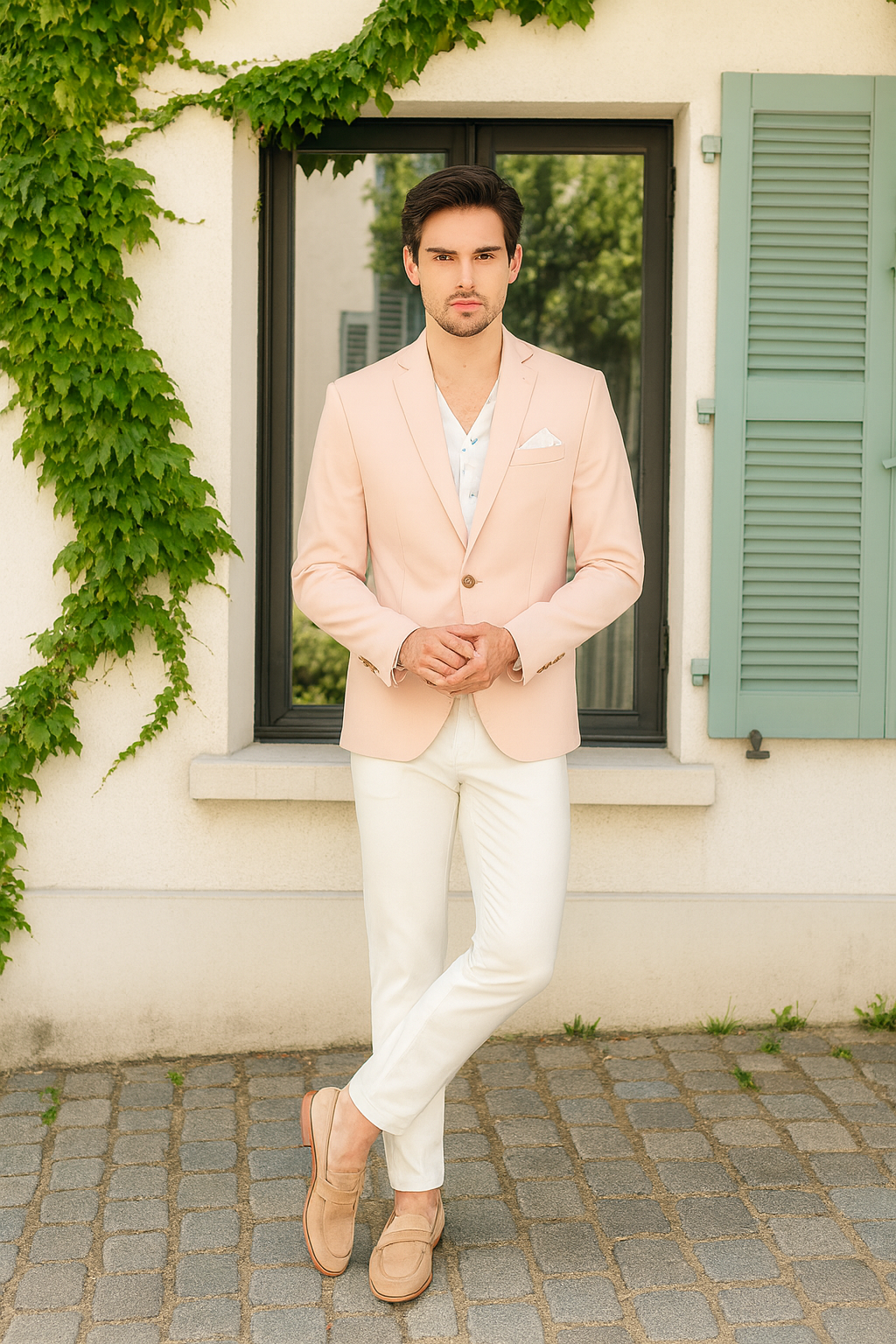 Men’s Blush Pink Slim Fit Two-Button Blazer