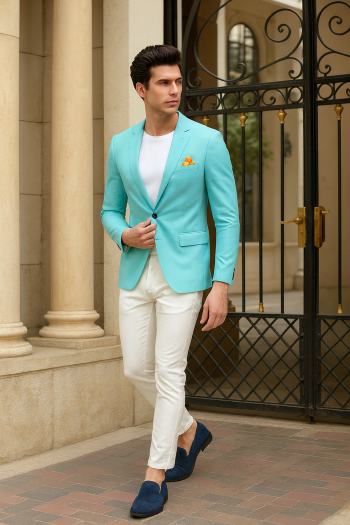 Men’s Aqua Slim Fit Blazer with Floral Lining