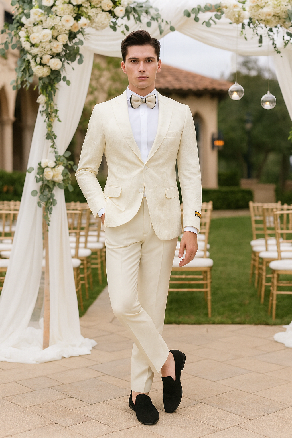 Ivory Floral Embroidered Tuxedo Jacket for Men