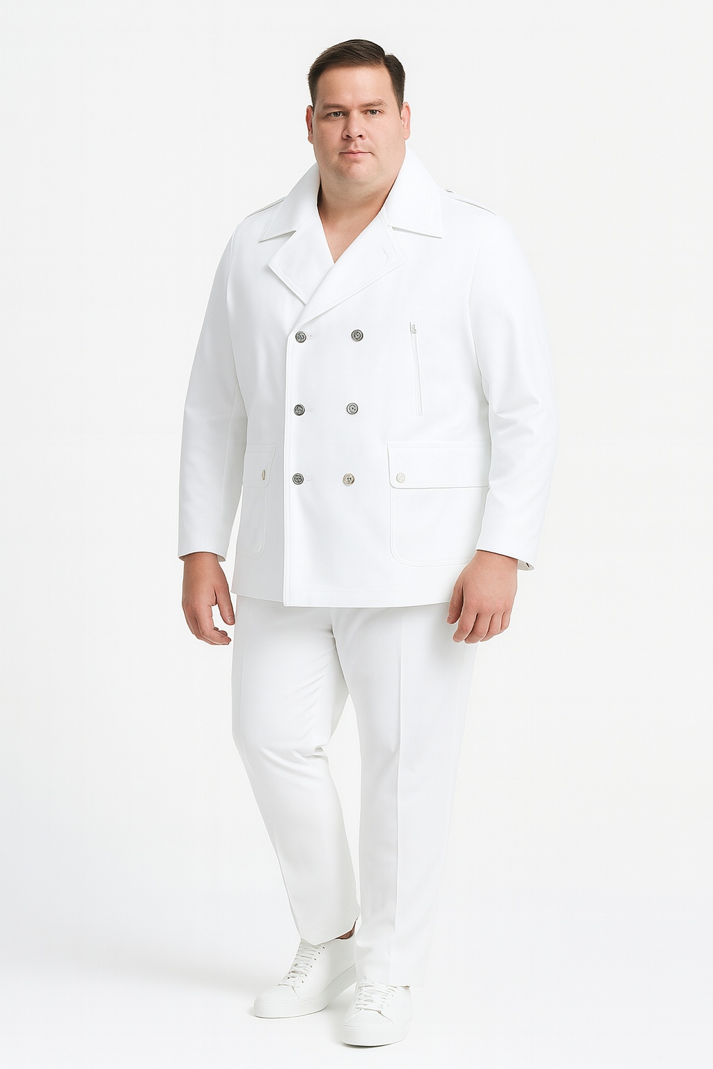 Men’s White Double-Breasted Wool Peacoat Slim Fit