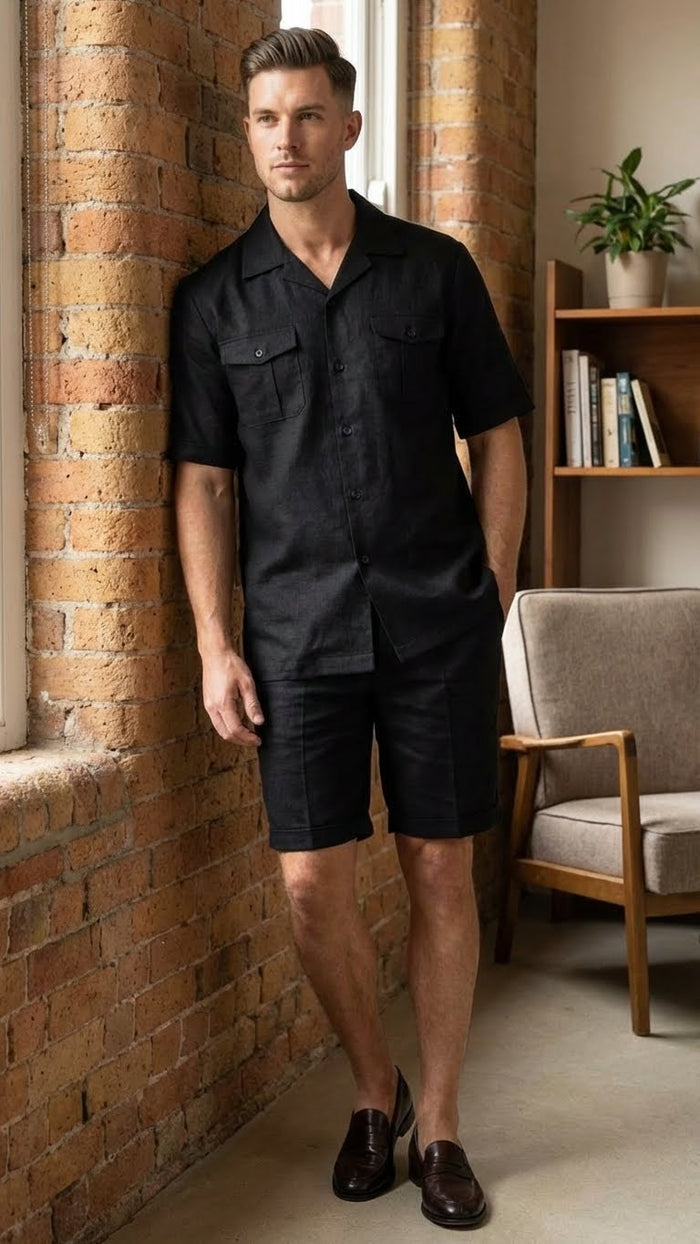 Men’s Black Walking Suit with Short – Classic Leisure and Casual Outfit