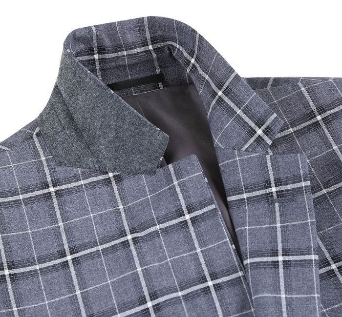 Men's Grey & White Check Classic Suit by Renoir