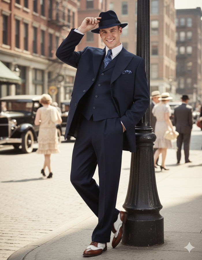 Men’s Navy Zoot Suit Gangster 3-Piece Set
