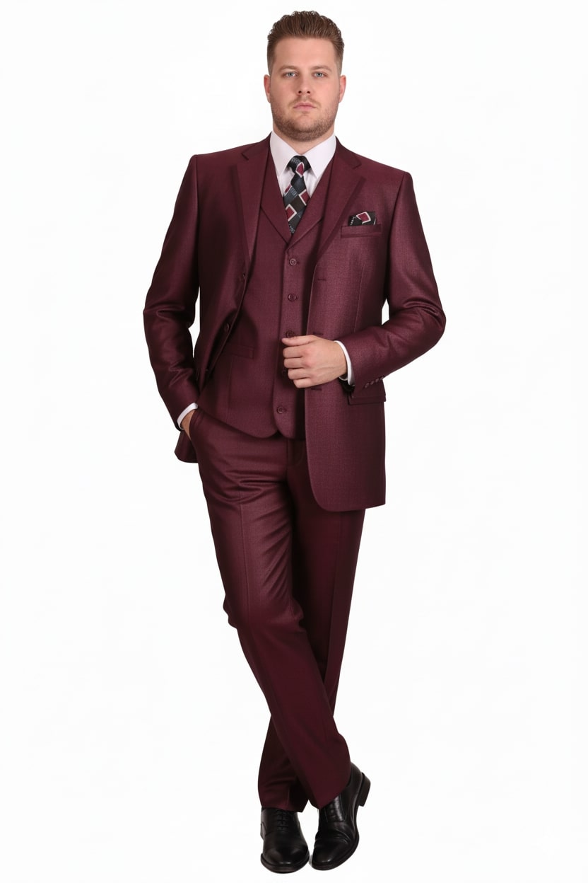 Men's Burgundy Three-Piece Classic Suit