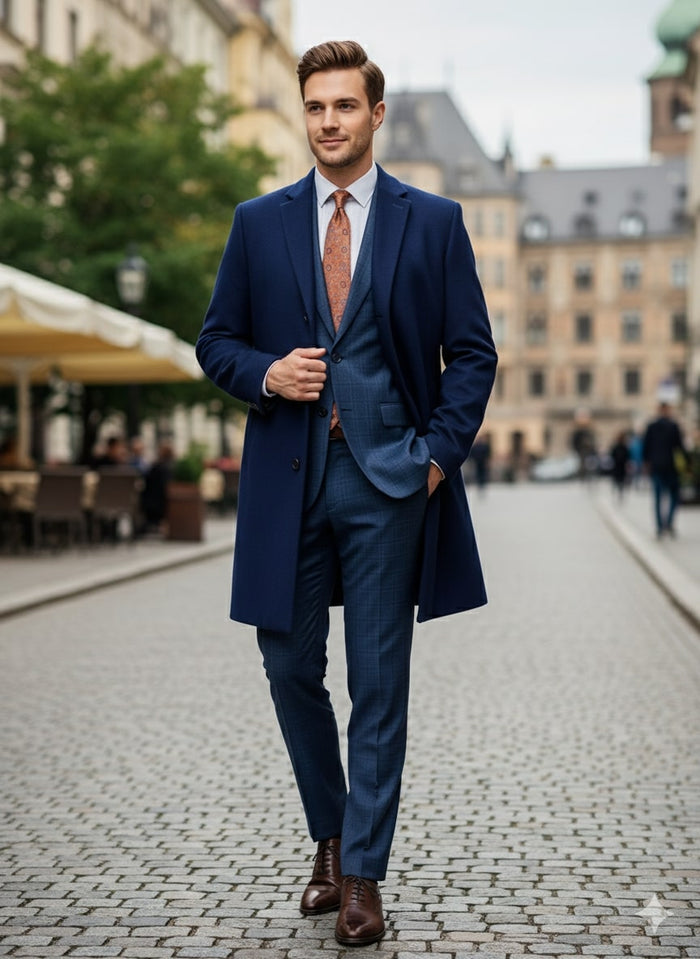 Cobalt Blue Wool Cashmere Car Coat