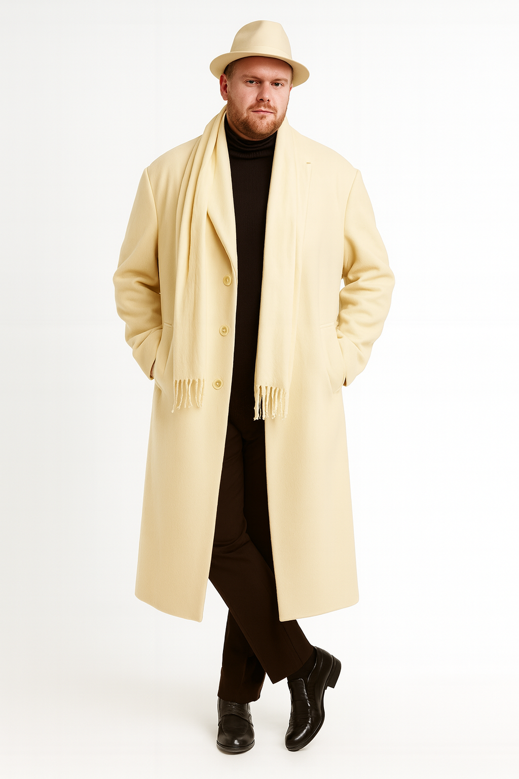 Men’s Long Wool Overcoat in Ivory
