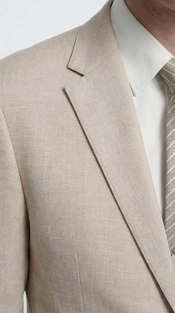 Mens Sand Beige 3 Piece Suit – Double breasted Vest Formal Suit Set  and Dress Pants in Champaign Natural Summer Color