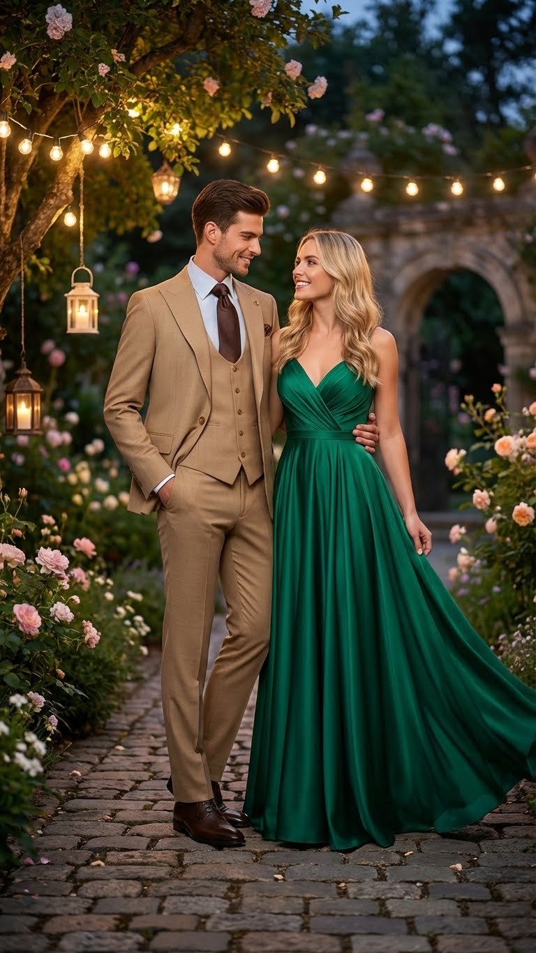 Men's Tan Three-Piece Suit with Vest – Classic Tailored Fit  in camel khaki Bronze color By Rossiman