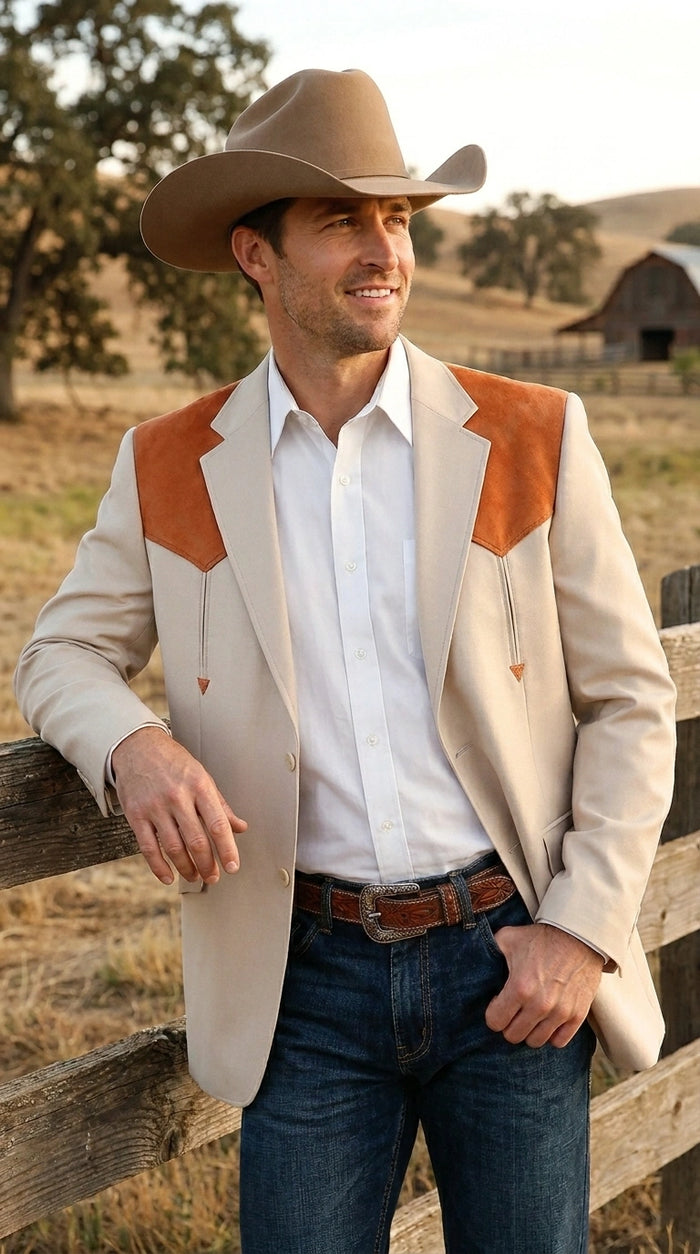 Men’s Tan Beige and Rust Western Cowboy Blazer – Classic Country Style Jacket, Vintage Western Dress Blazer for Men Country Jacket