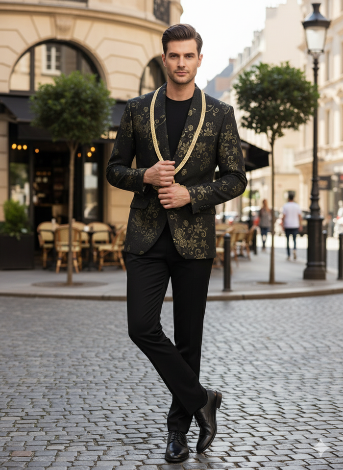 Men’s Black & Gold Embroidered Luxury Blazer