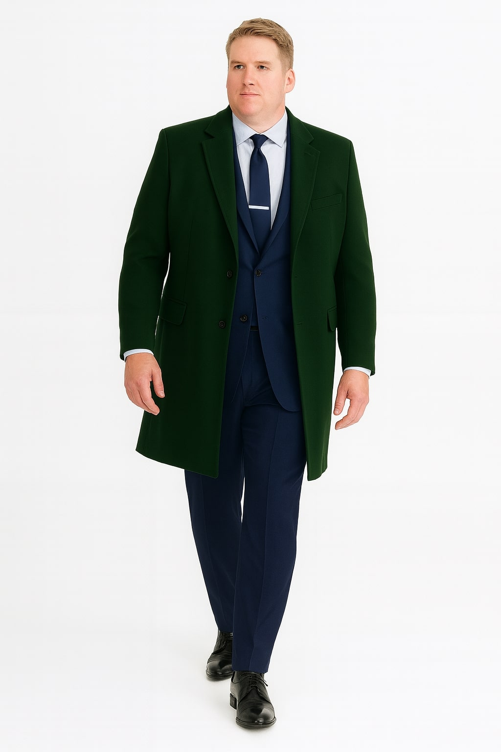 Men’s Dark Green Wool Overcoat - Classic Long Coat