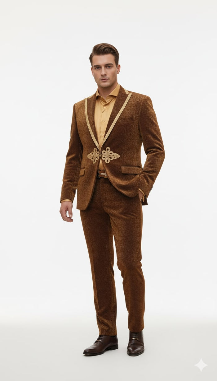 Bronze Shiny Velvet Party & Wedding Suit
