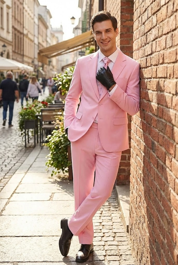 Men’s Pink Two-Piece Suit – Classic Fit Formal Jacket and Tailored Pants