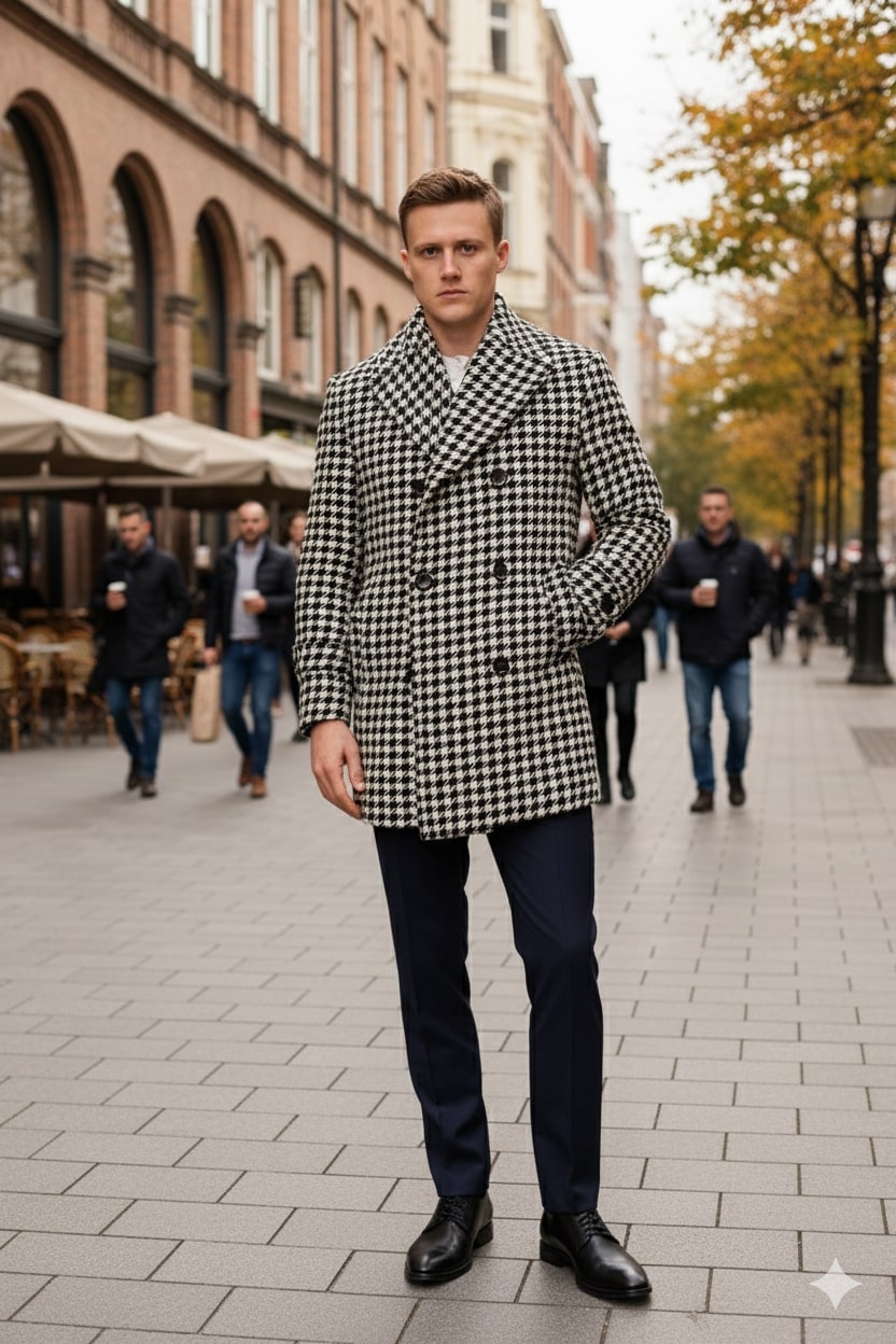 Men’s Houndstooth Double-Breasted Overcoats
