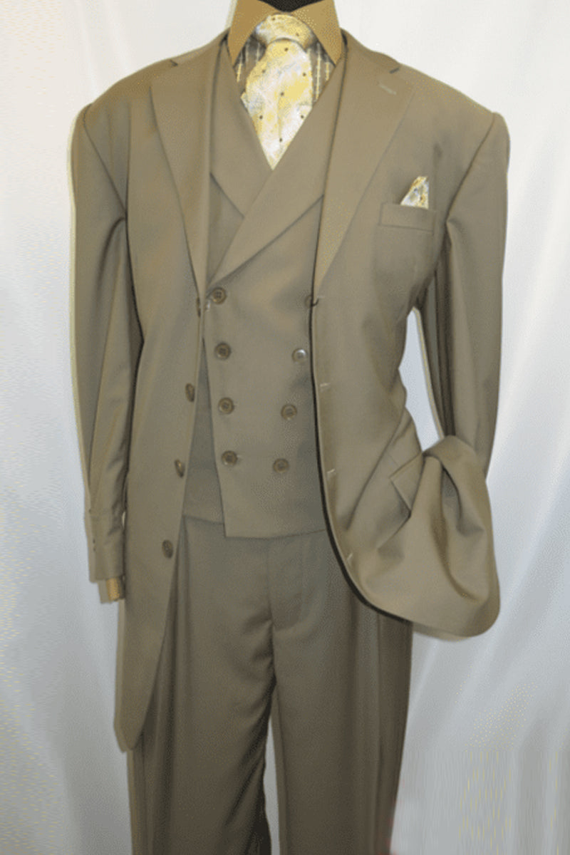4 Button Double Breasted Tan Vest Suit