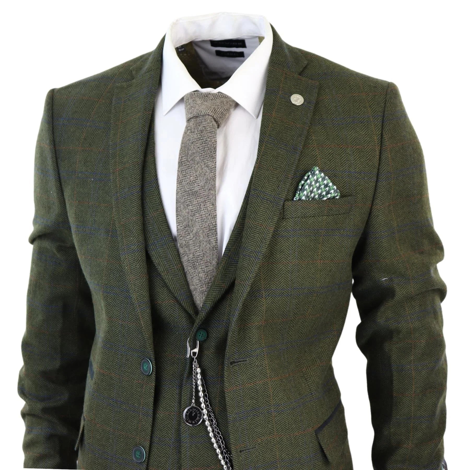 Mens Brown Wool Tweed Suit – 3-Piece Double Breasted 1920s Vintage Style