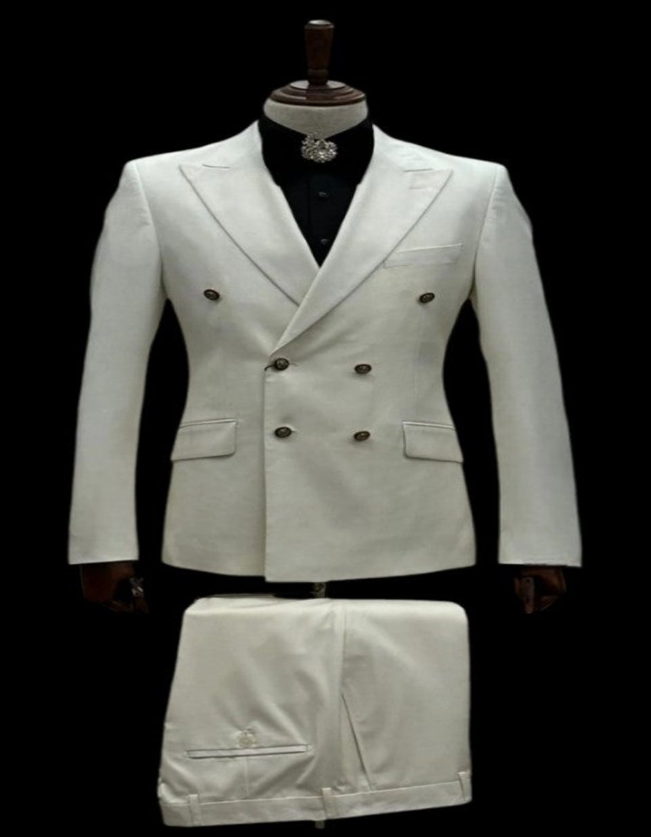 Ivory Cream Double-Breasted Slim Tuxedo Set