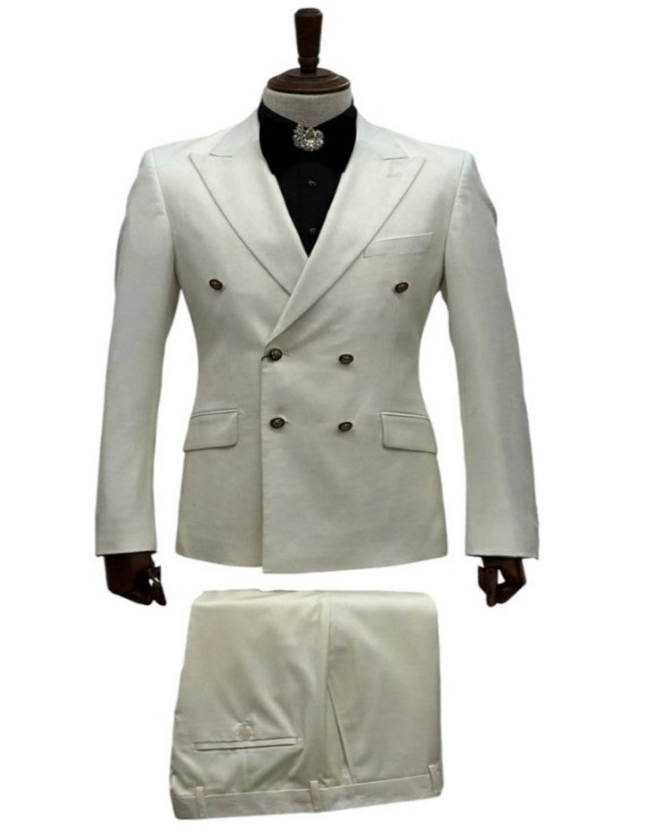 Ivory Cream Double-Breasted Slim Tuxedo Set