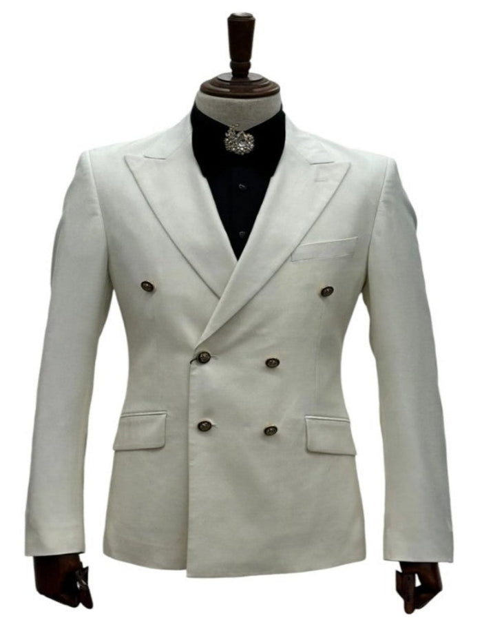 Ivory Cream Double-Breasted Slim Tuxedo Set