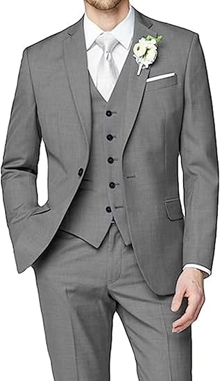Men's Gray 2 Button Vested 3 Piece three piece suit - Jacket + Pants + Vest