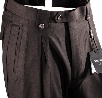 Tiglio Luxe Brown Wide Leg Wool Dress Pants 2576