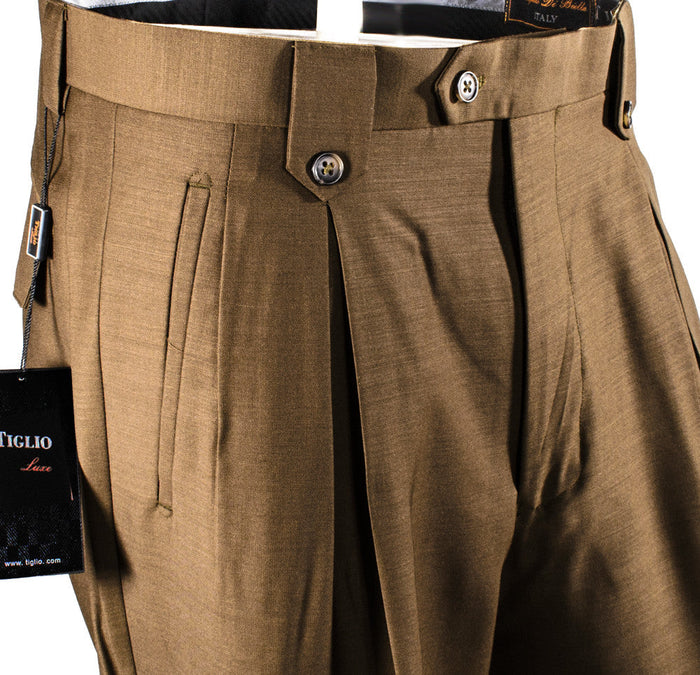 Tiglio Luxe Tobacco Wide Leg Wool Dress Pants