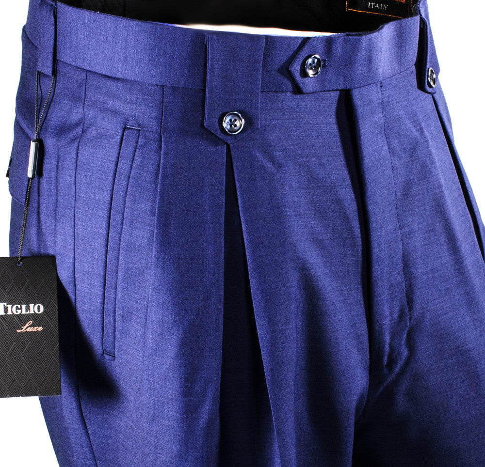 Tiglio Luxe French Blue Wide Leg Wool Pants