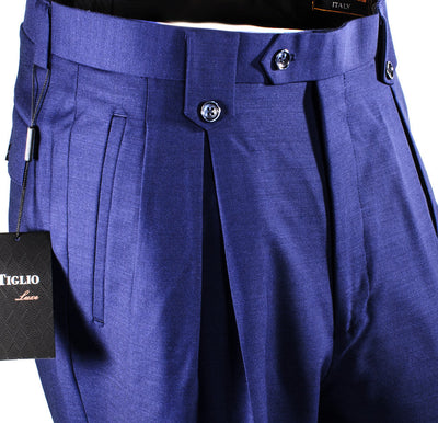 Tiglio Luxe French Blue Wide Leg Wool Pants