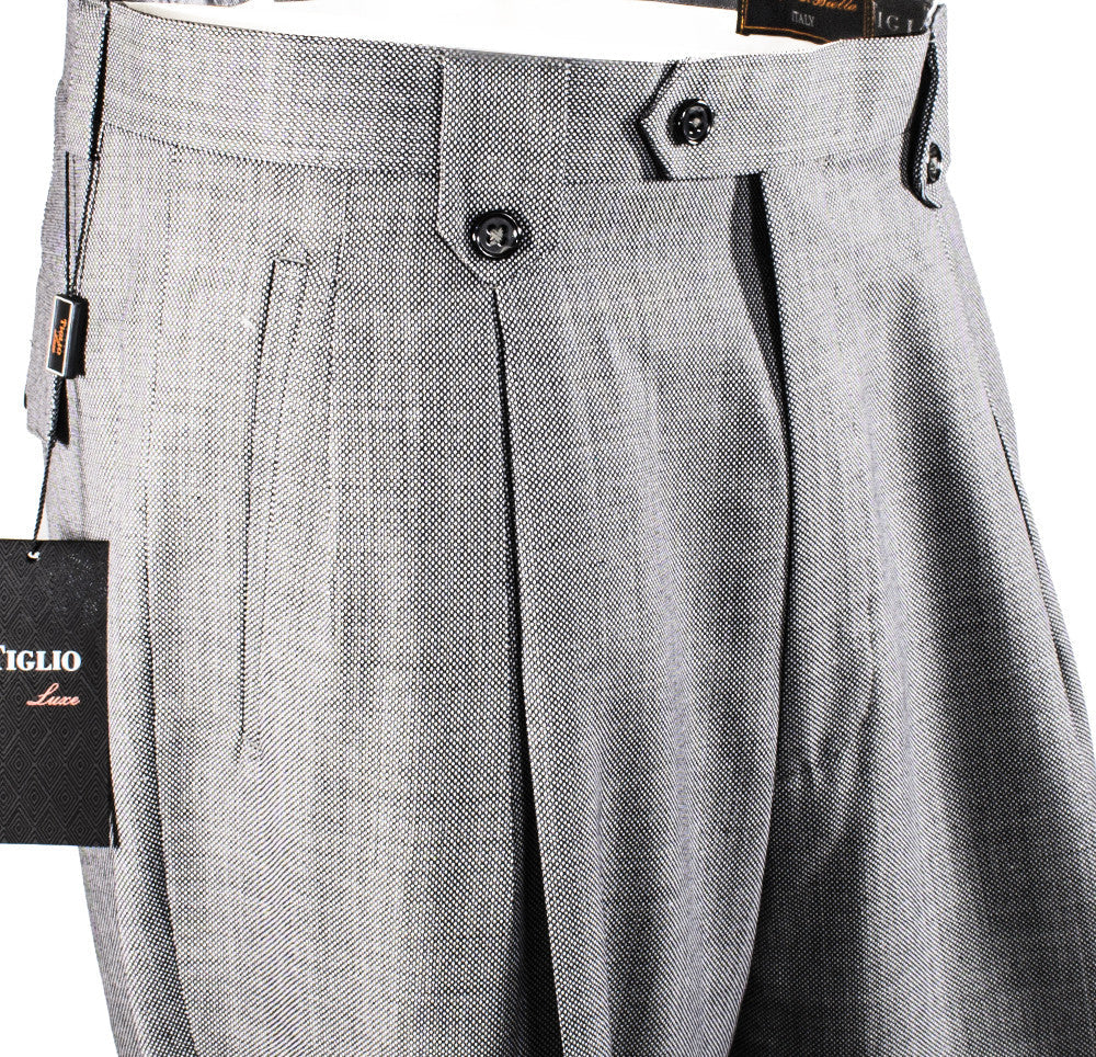 Light Gray Birdseye Wide Leg Wool Dress Pants