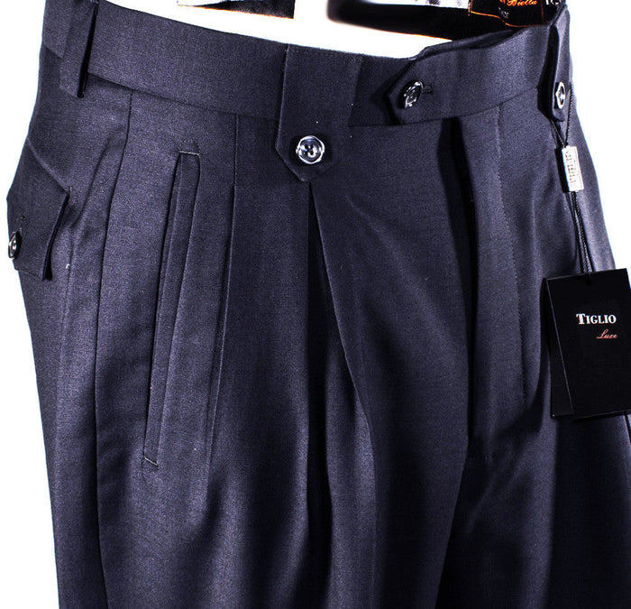Tiglio Luxe Navy Wide Leg Pure Wool Pants