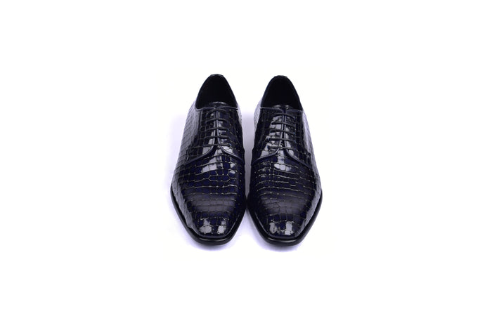 C01507-6291C Croco Print Lace Up Navy