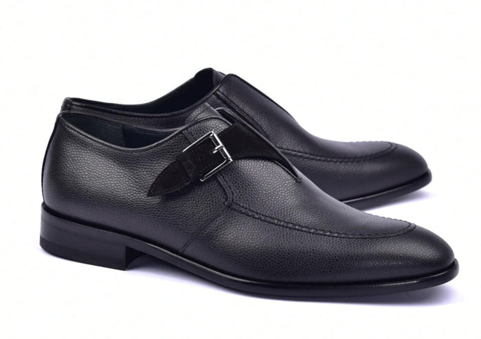 Corrente 6471 Leather Slip-On Monkstrap Shoe - Black - Black - Size 13