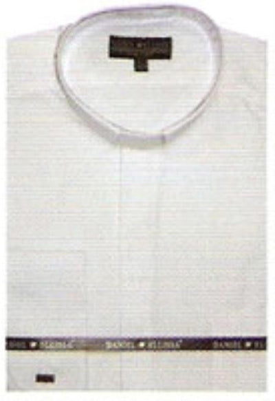 65% Poly Men's Banded Collar Mandarin Collarless Preacher Round Style White Men's Dress Shirt mensusa