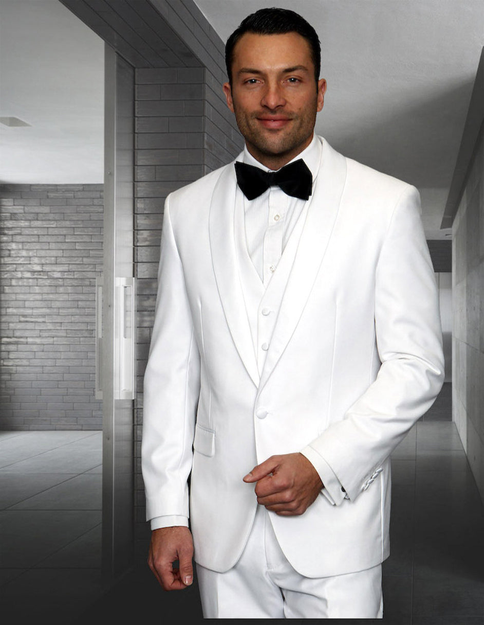 White Modern Fit Vested Shawl Prom Tuxedo